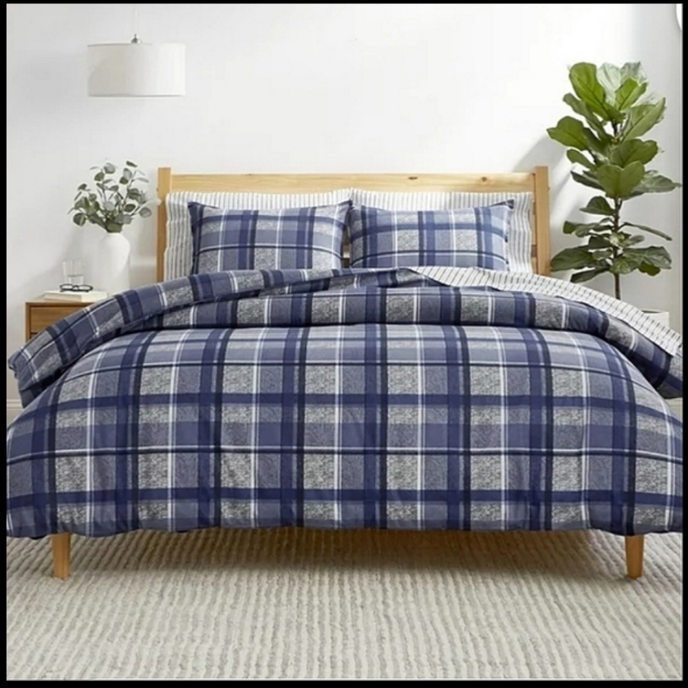 Gap Home Heathered Plaid Flannel Cotton Duvet cover set reversible ,‎ SZ … - Picture 2 of 6